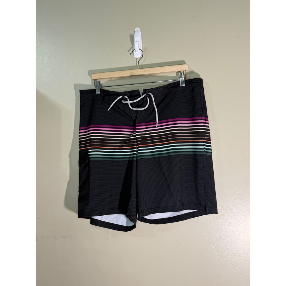 TAG Mens Board Shorts Black Multi Stripe Swim Trunks Size 36 TG G4012APM